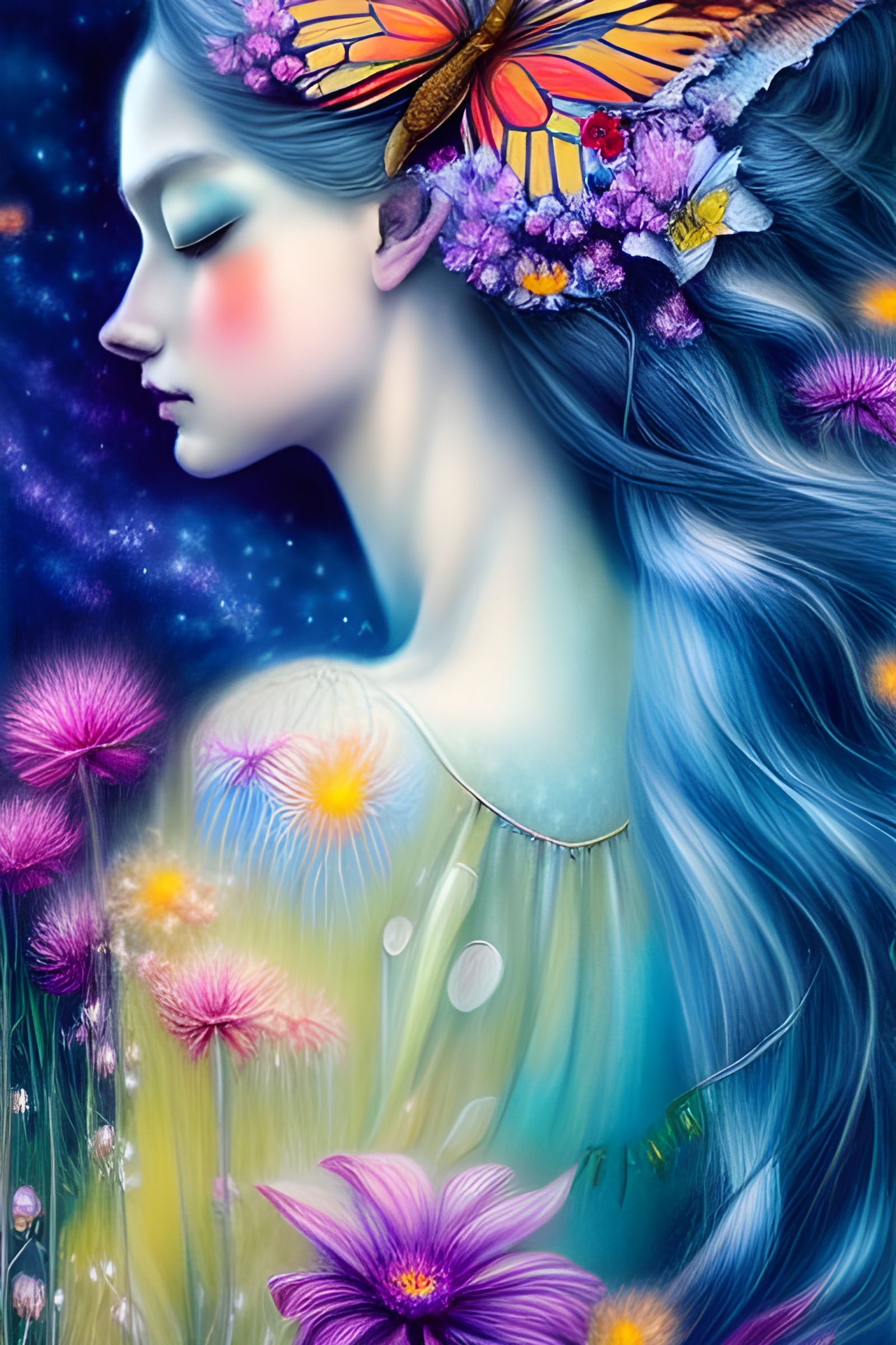 Butterfly Girl in a Flower Field