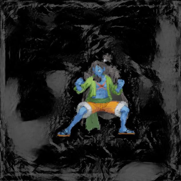 Blue skinny teenage ogre learning to fight from his larger and stronger father, deviantart concept art