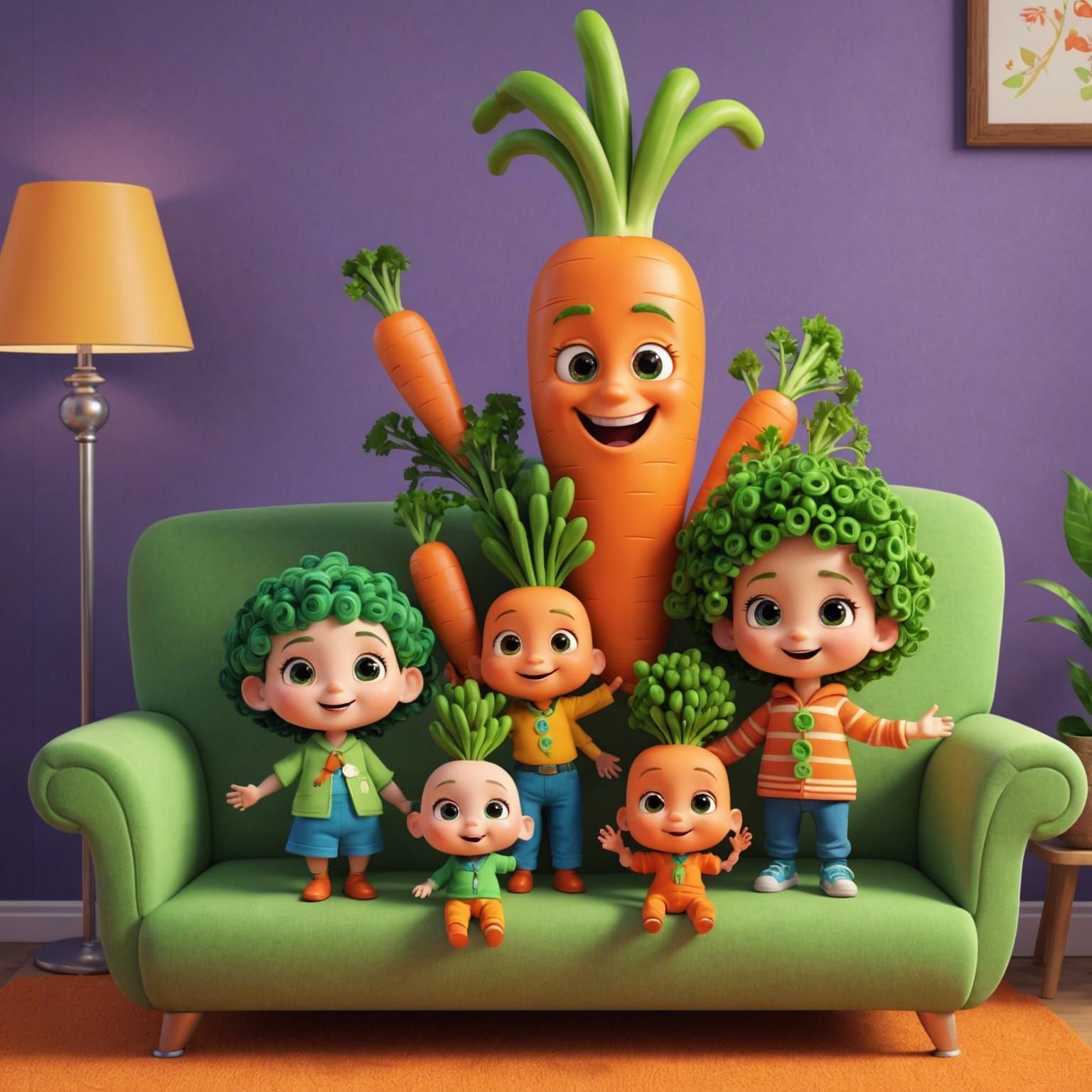 Happy Chibi carrot family having their photo portrait taken.