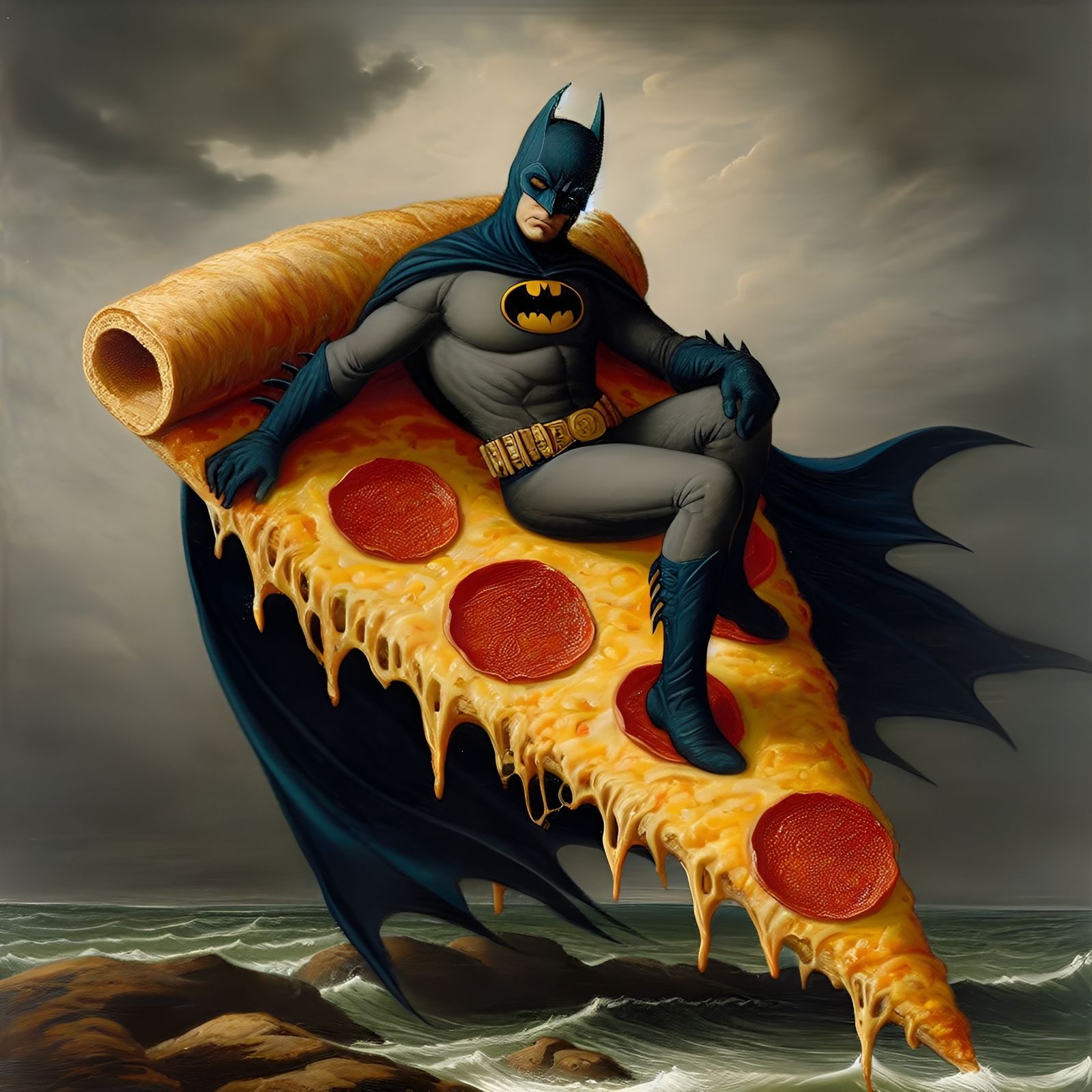 A Slice of Pizza Personified as Batman