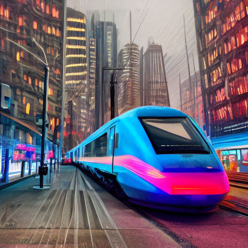 Surreal Futuristic Train Speeds Through Dystopian Cityscape....