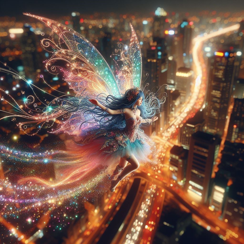 Fairy flying off the city