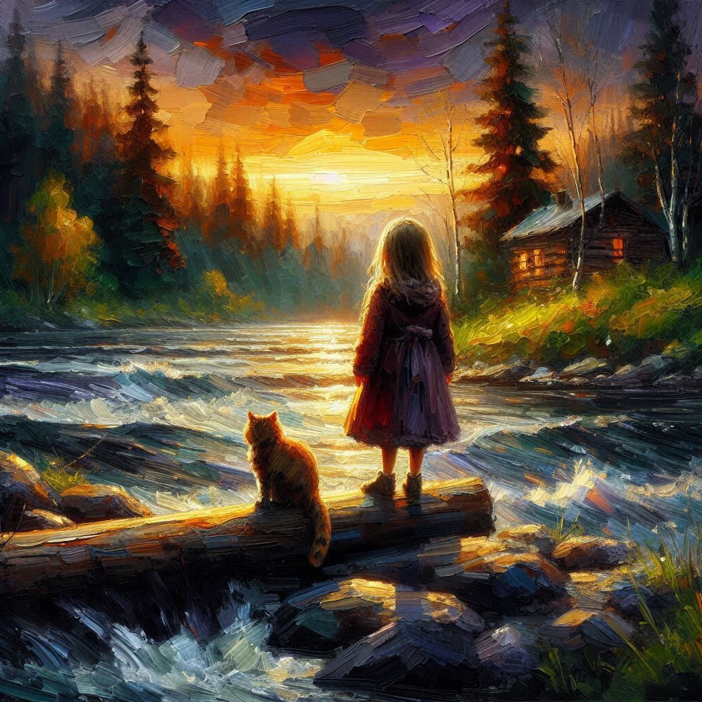 Little girl looking over a river