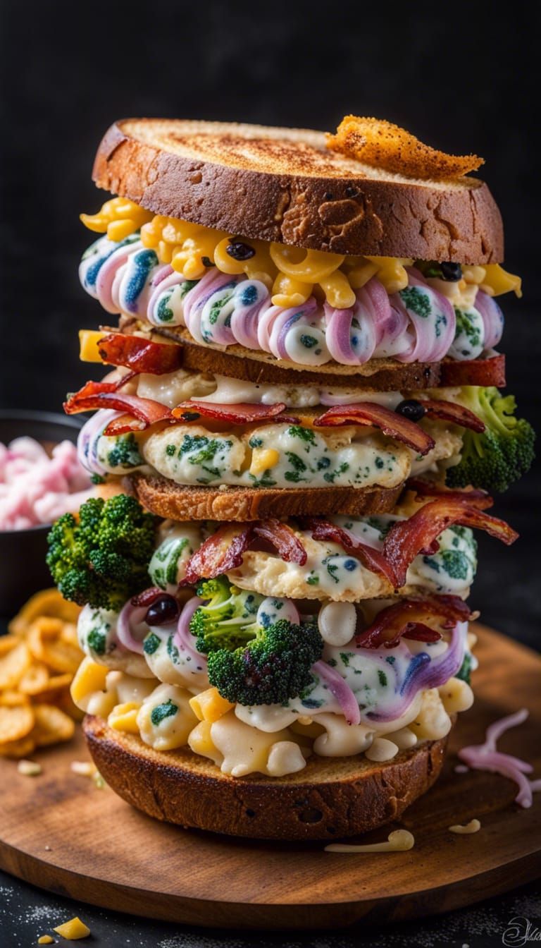 A massive wacky sandwich with contrasting layers on sourdough  by @Caroline