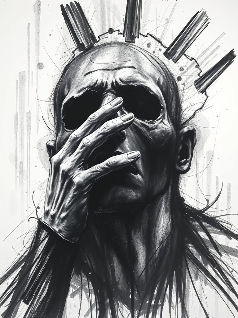 Dramatic Charcoal Drawing with Stark Contrasts