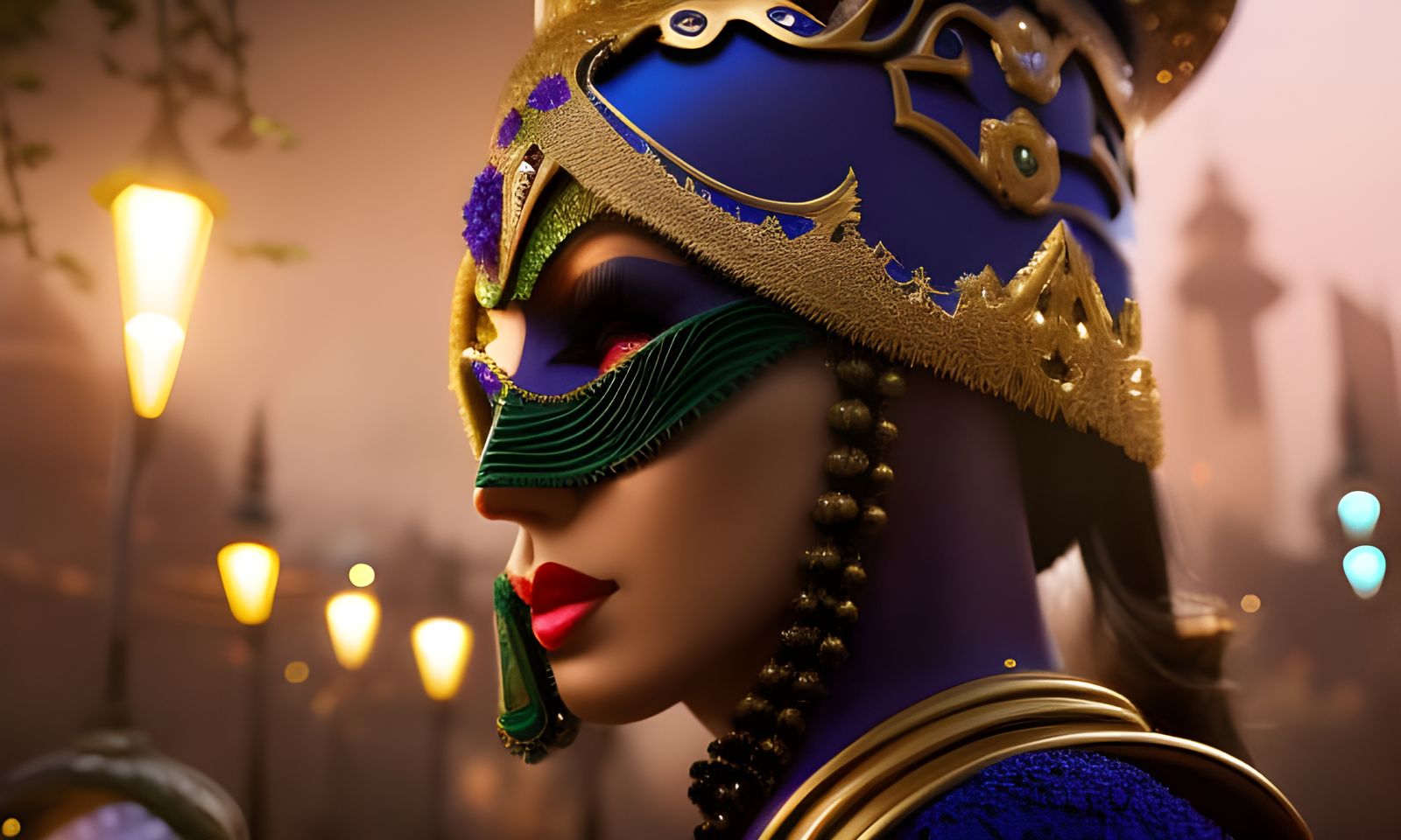 Fabulous linear perspective of a very whimsical masquerade, people in