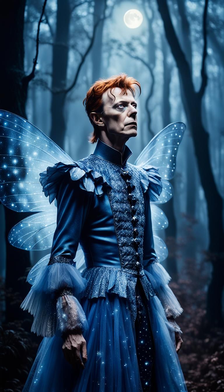   commedia dell’arte  Electric blue  David Bowie inspired  Peirrot With fairy wings 