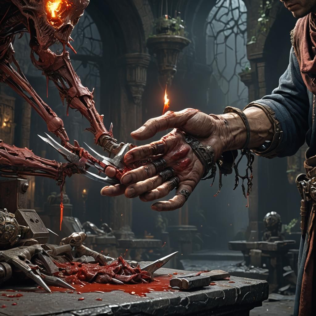 ET3 Philthy McNasty, cutting his hand to offer blood to the ...