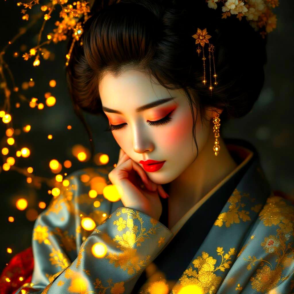 Serene Geisha in Golden Elegance