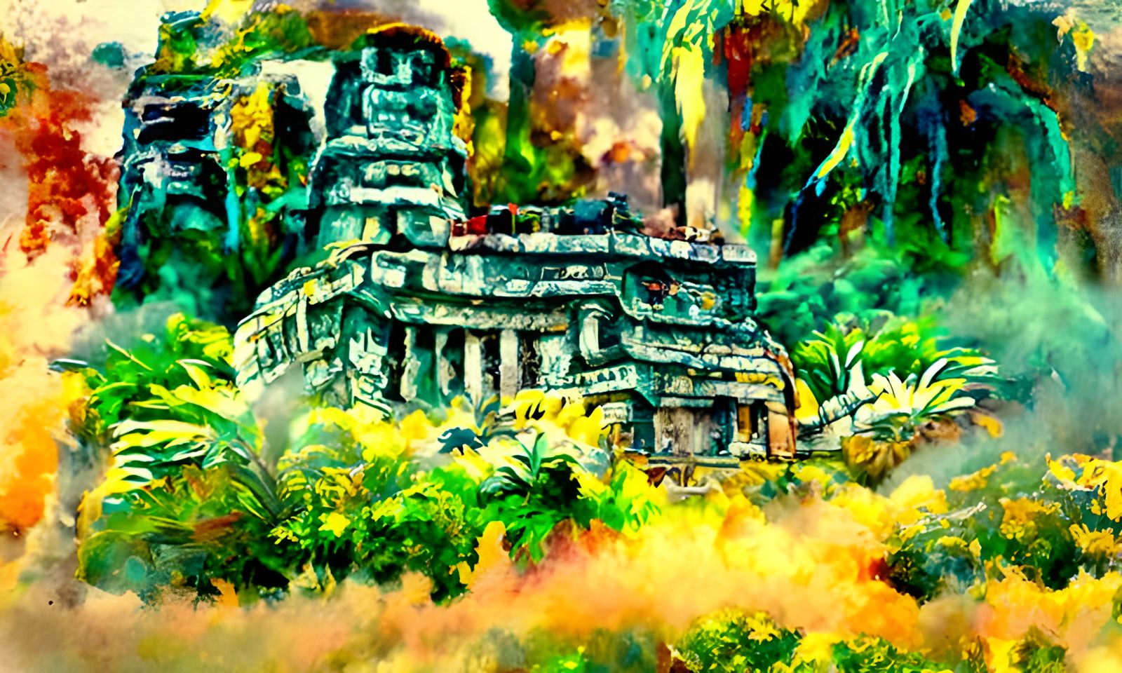 Watercolor painting of a Ancient Mayan Temple