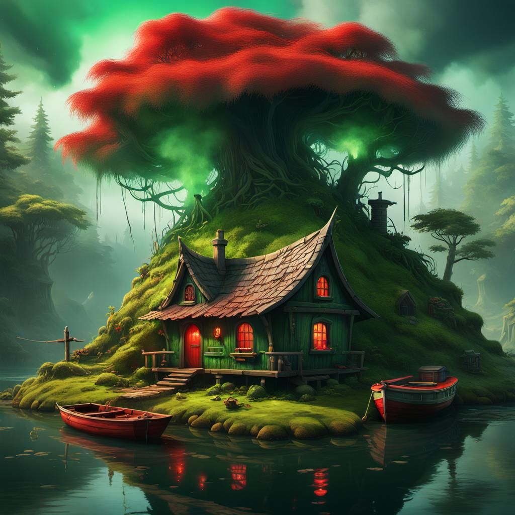 Witch’s hut on lake