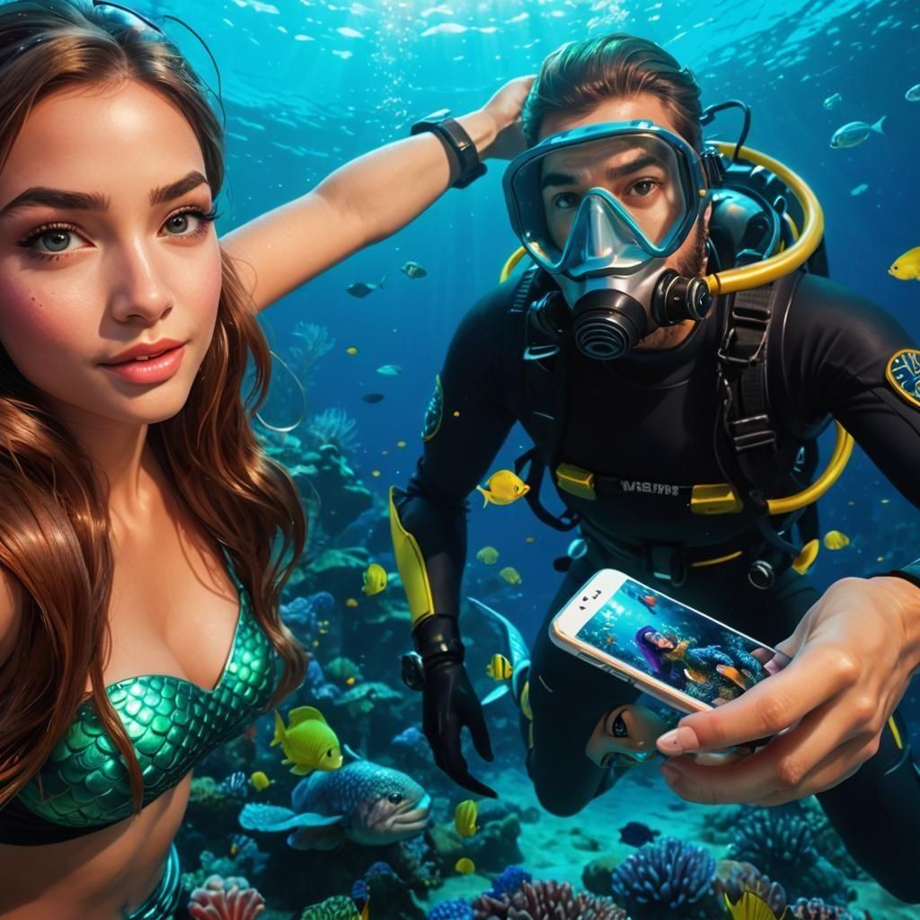 A Mermaid Photobombs a Scuba Diver