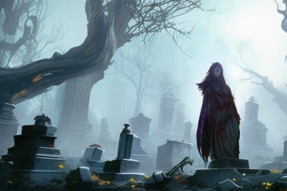 Ghostly Figure in Cemetery
