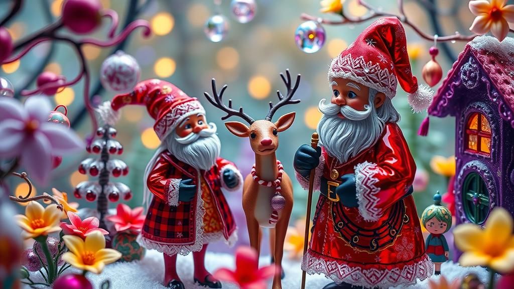 Enameled Glass Christmas Figurines in Dreamlike Village