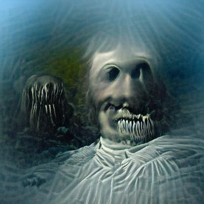 Bones eyes teeth blank face scary figure person