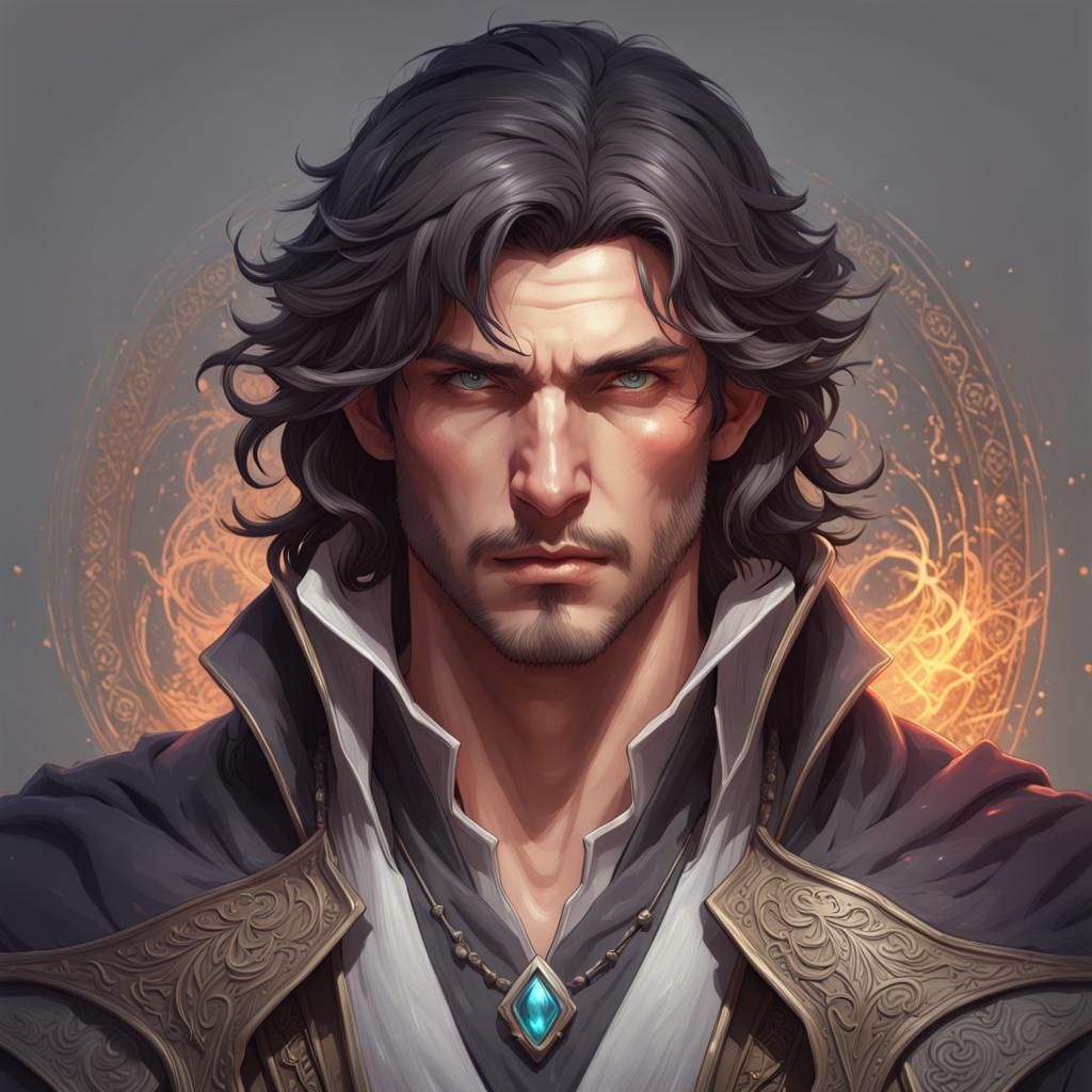 Male Mage with dark hair and grey eyes - AI Generated Artwork ...