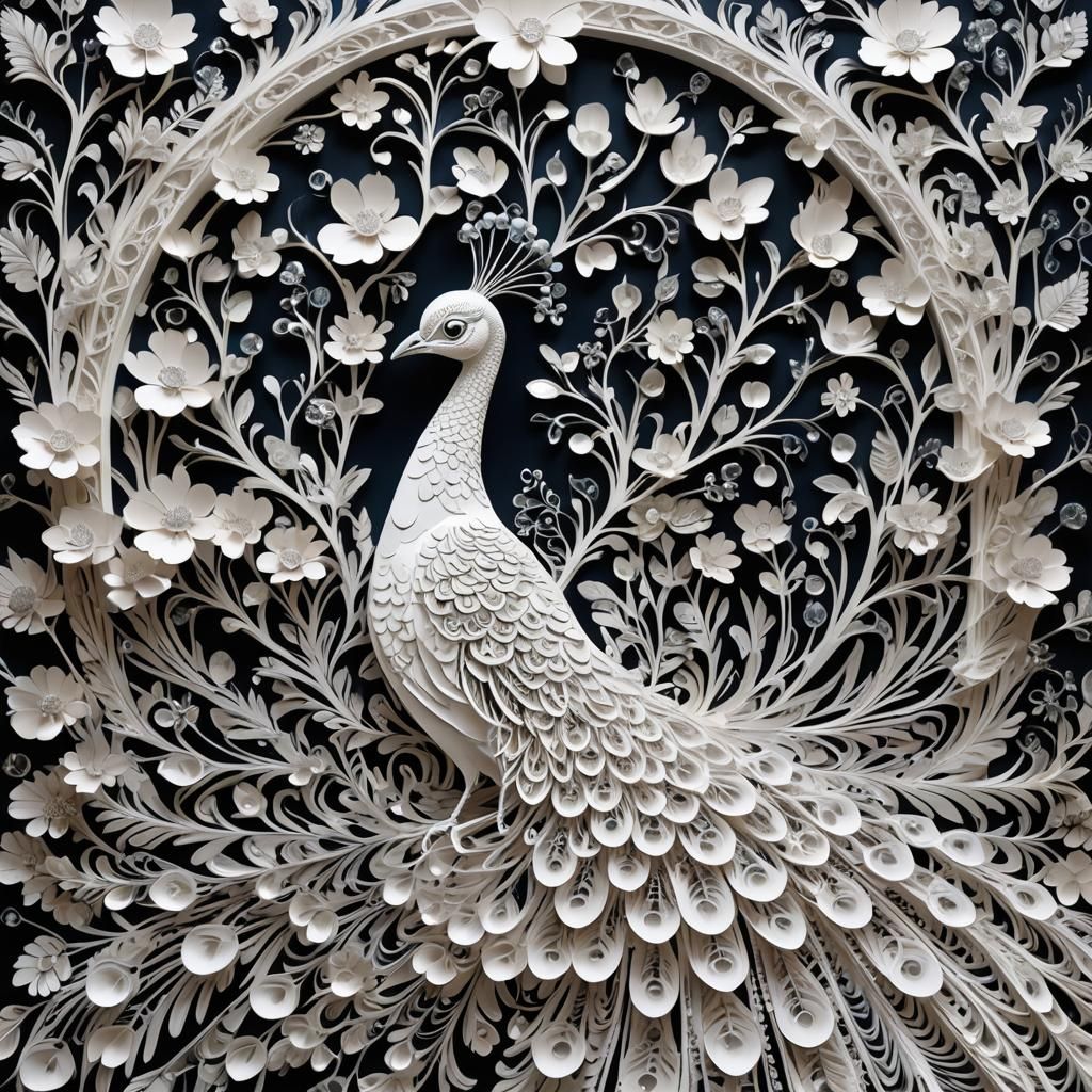 Cut paper peacock