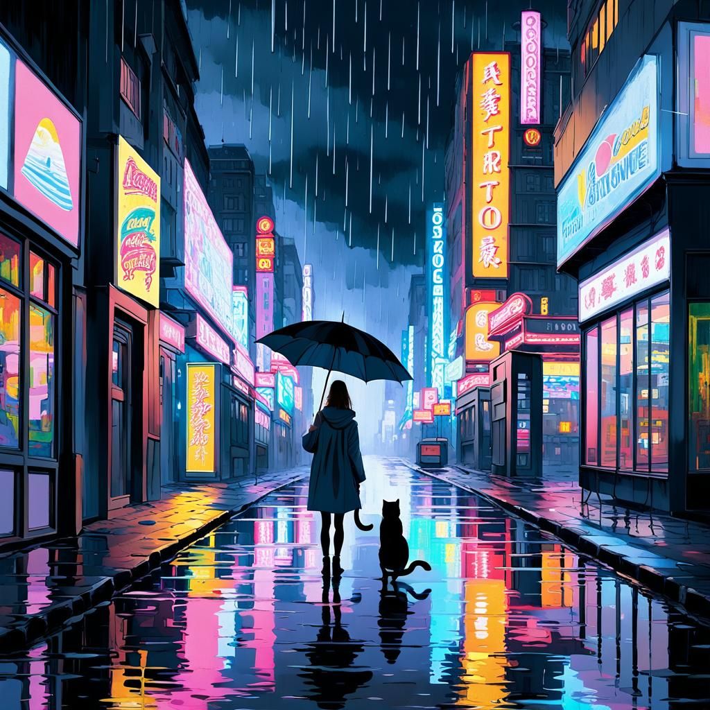 cat holding a umbrella crying and sad in the rain 8k resolut...