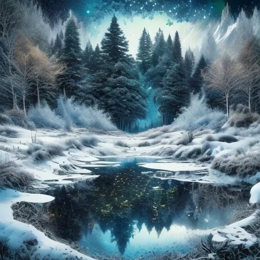 <lora:Beauty of landscape:1.0> Fantasy cosmic landscape, hills, forests, flowers, celestial glittery swirling landscape in blue, black and s...