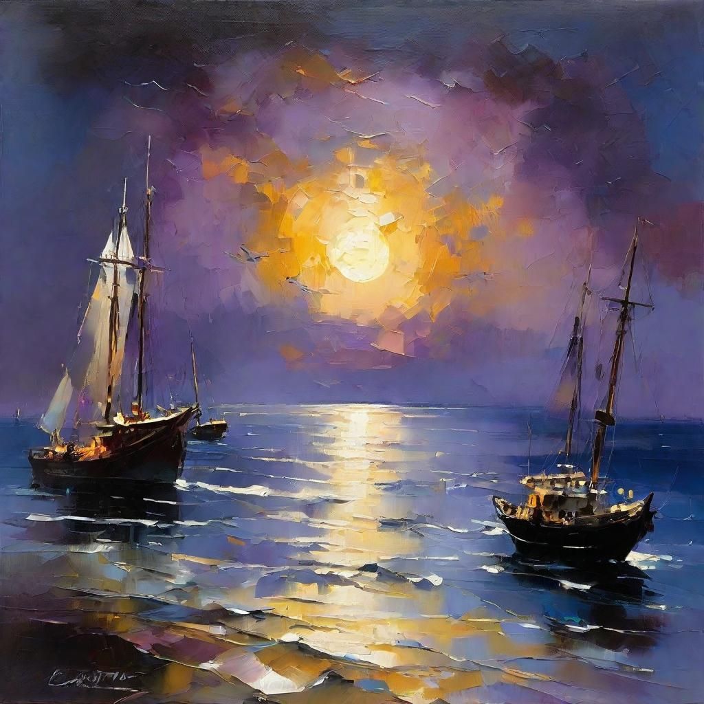 Surreal Seascape Under Golden Moonlight