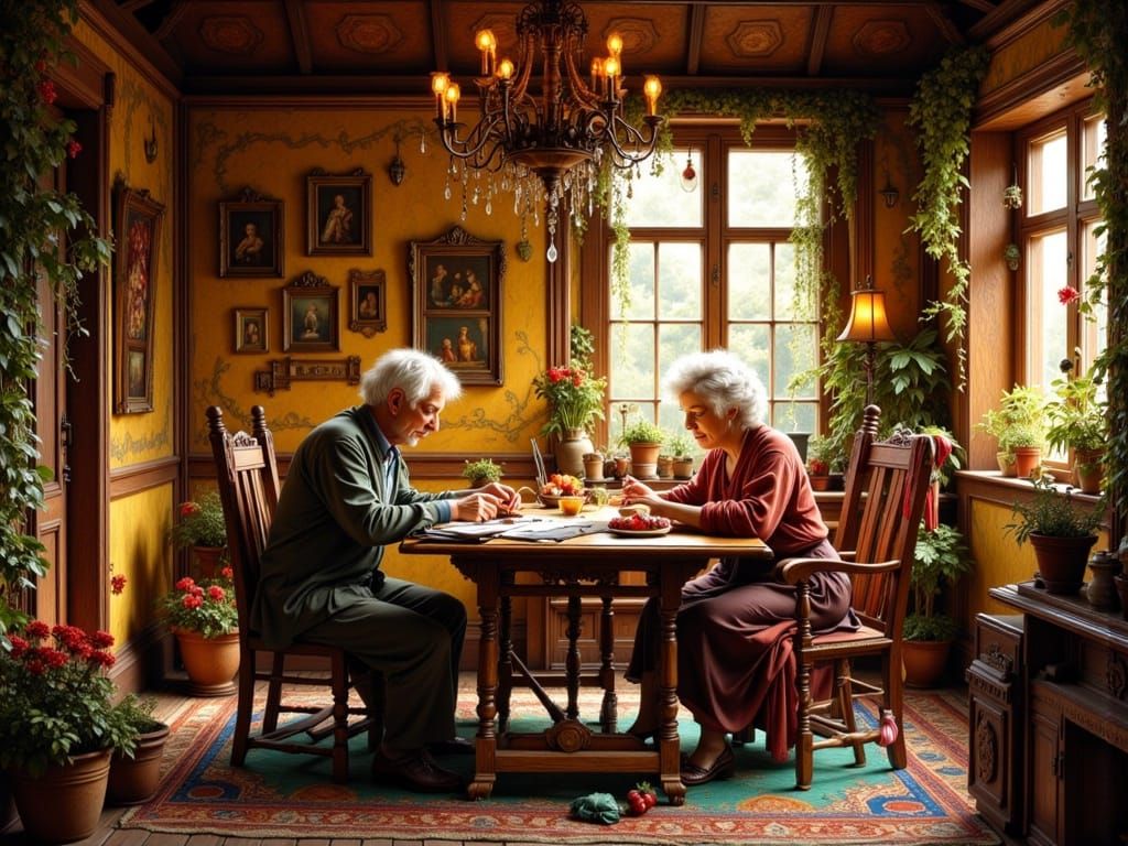 Elderly Person Kisses Dragon in Alchemist's Cottage