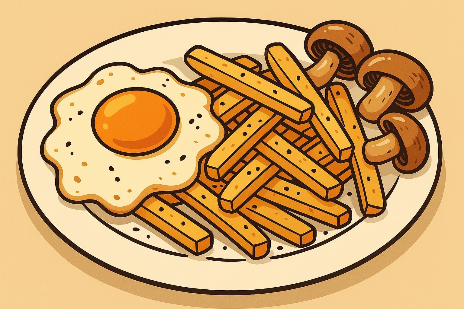 Egg and chips and mushrooms