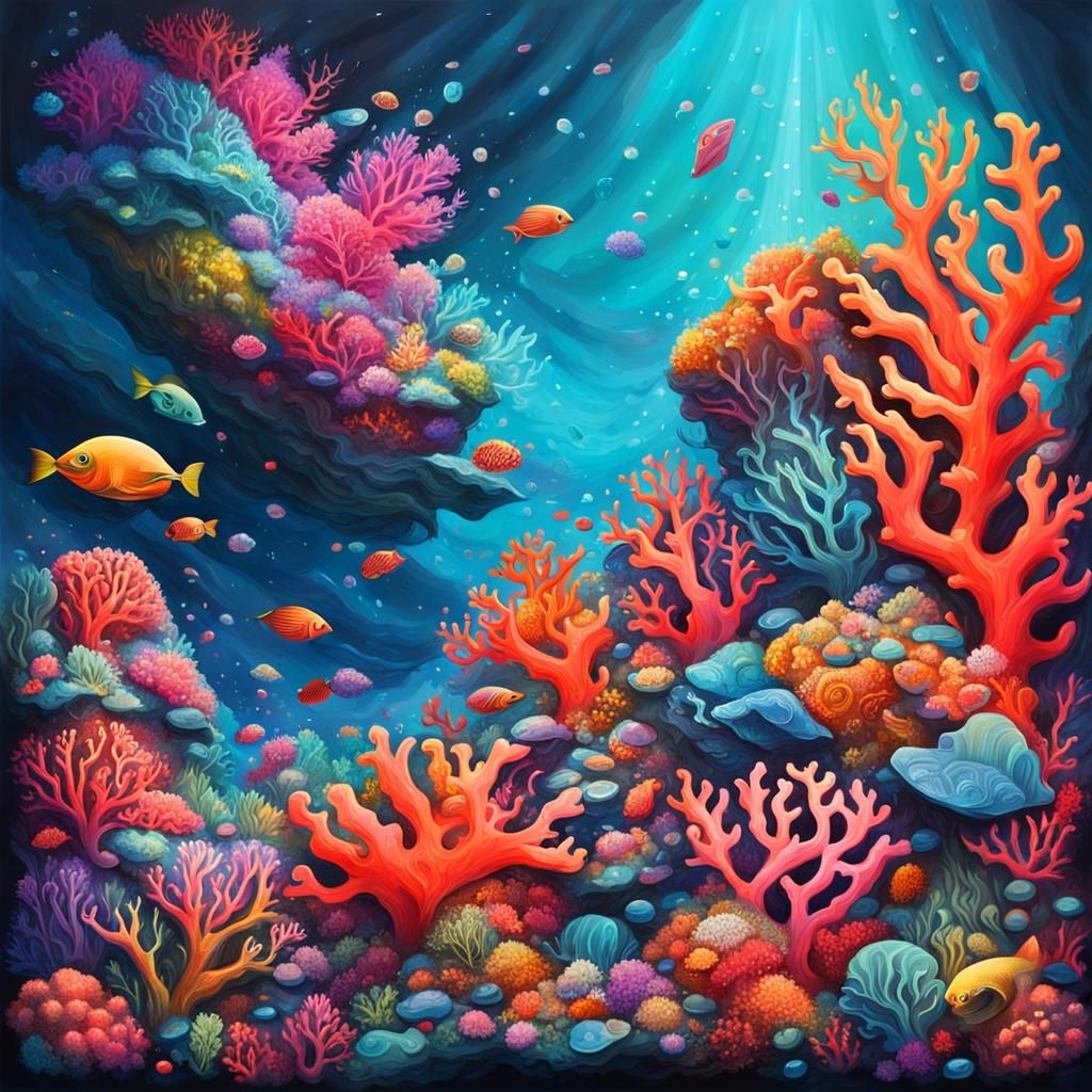 Colorful Coral Reef Graffiti Art Ocean Scene
