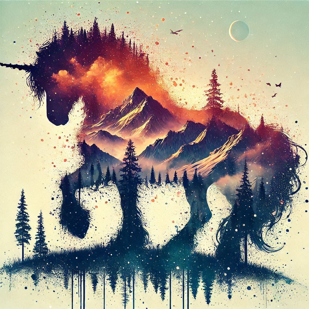 double exposure beautiful fantasy portrait landscape..