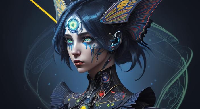 Meticulous portrait of cosmic "blended butterfly_robot_andro...