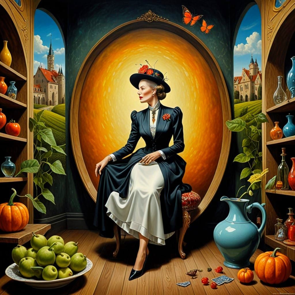 Surrealistic Celebration of a Happy Woman in a Vibrant Scene