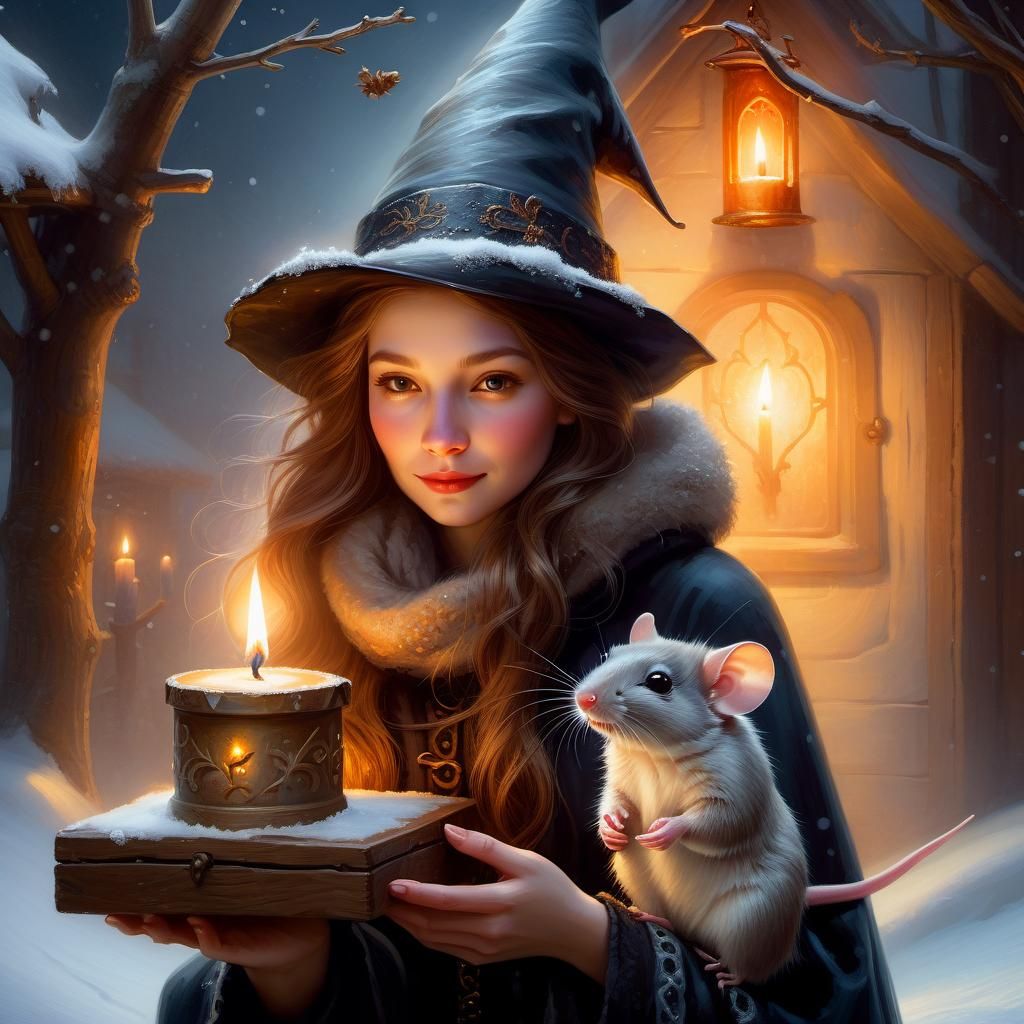 Young Witch with Candle in Whimsical Fantasy Art