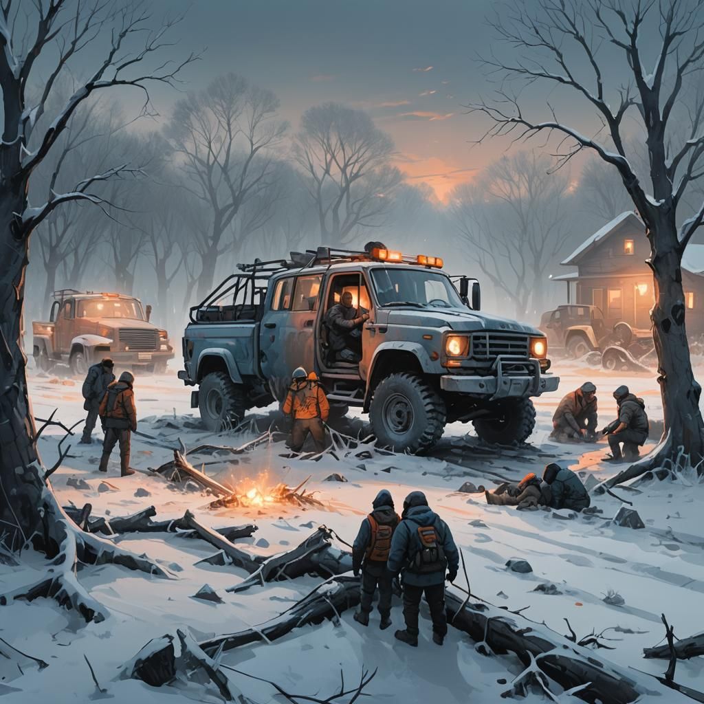 Modern time. Quebec, Canada. Devastated winter landscape. A ...