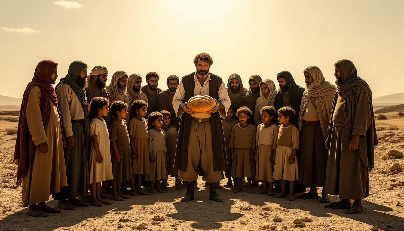Refugees Eagerly Await Bread From Plump Man