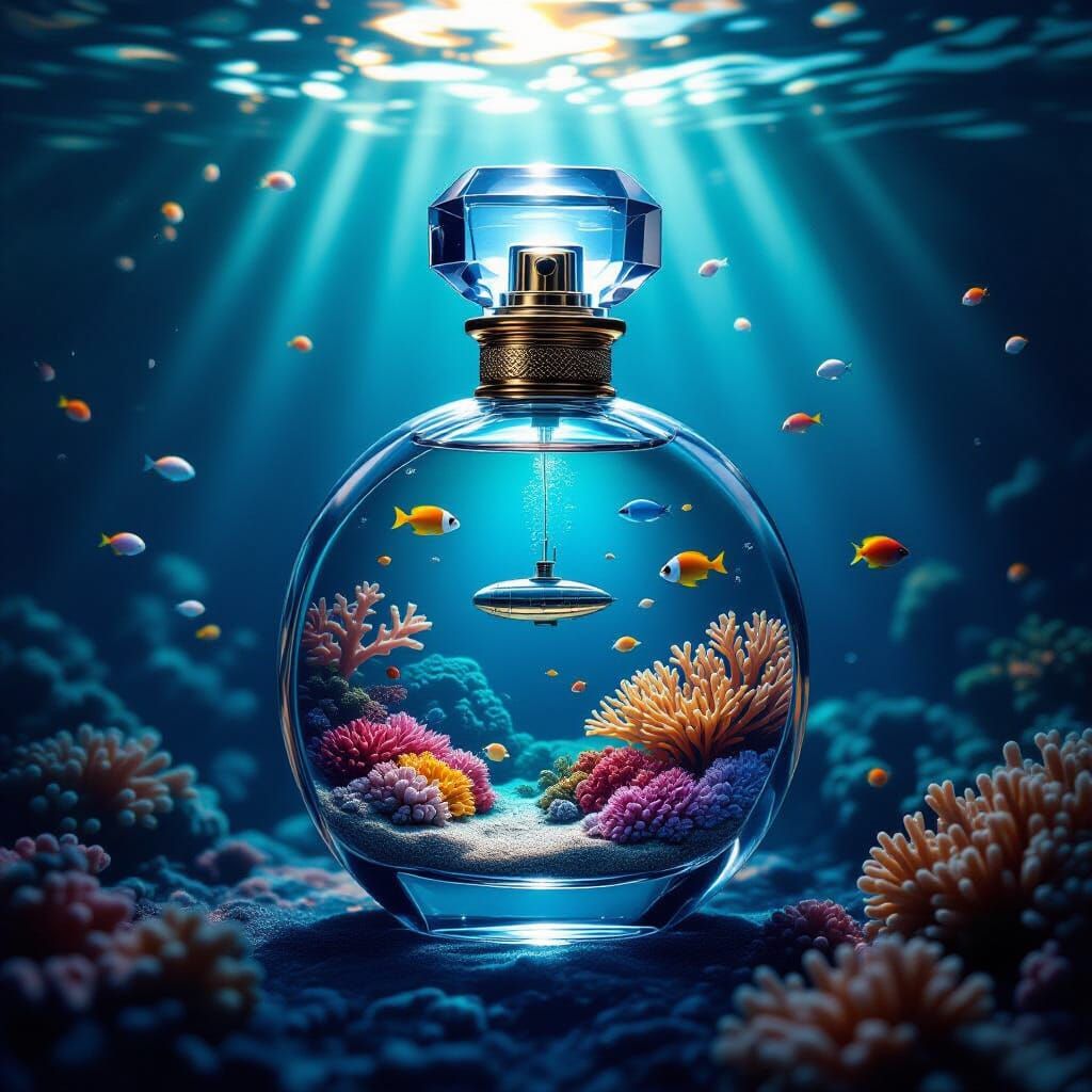 Underwater World in Perfume Bottle, Vintage Style