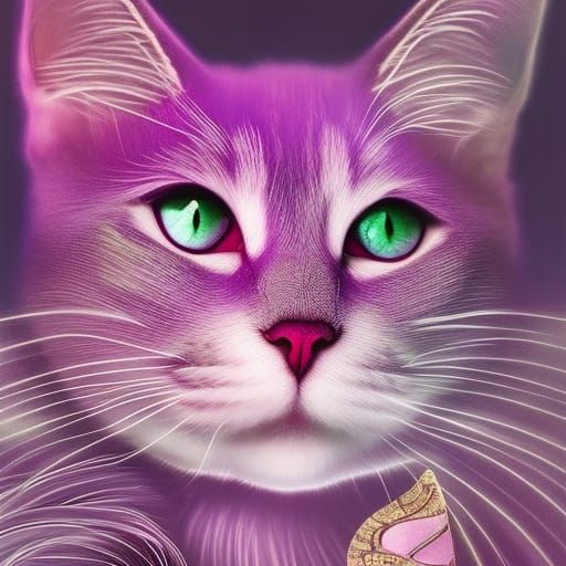 Purple cat with magenta pink stripes& whimsical vibes& cute vibes ...