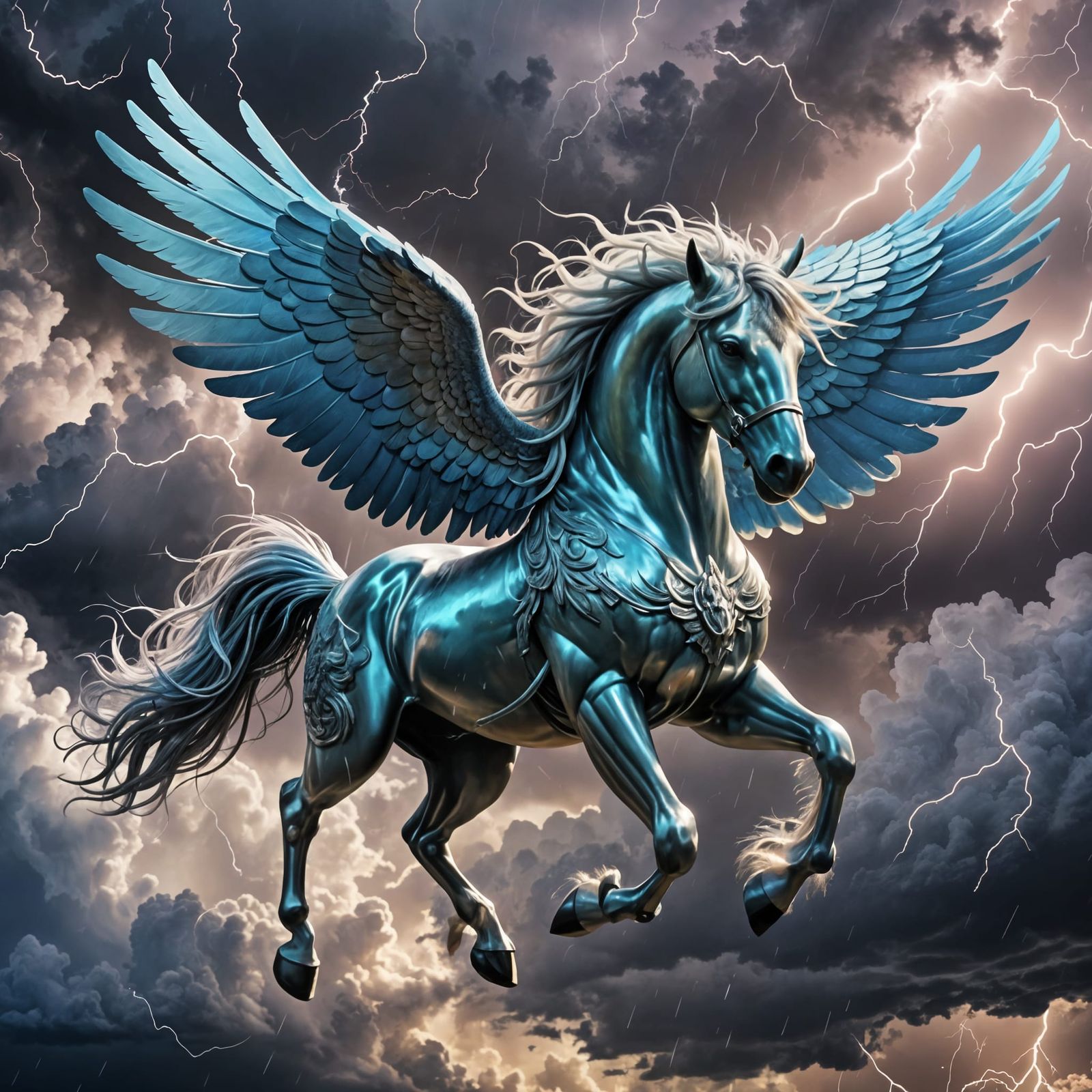 Iridescent Pegasus, flying in a storm.  by @Max Strandberg