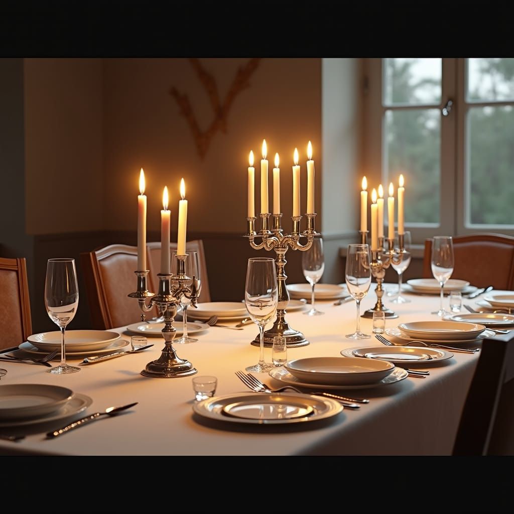 Elegant Shabbat Table Setting in Magic Realism Style