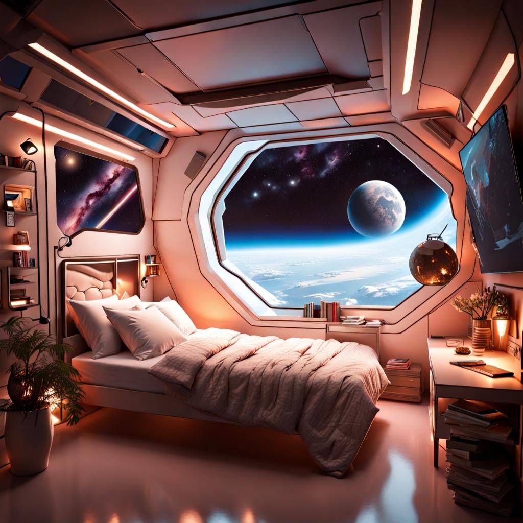 Cozy bedroom on a spacestation  by @Autum Who