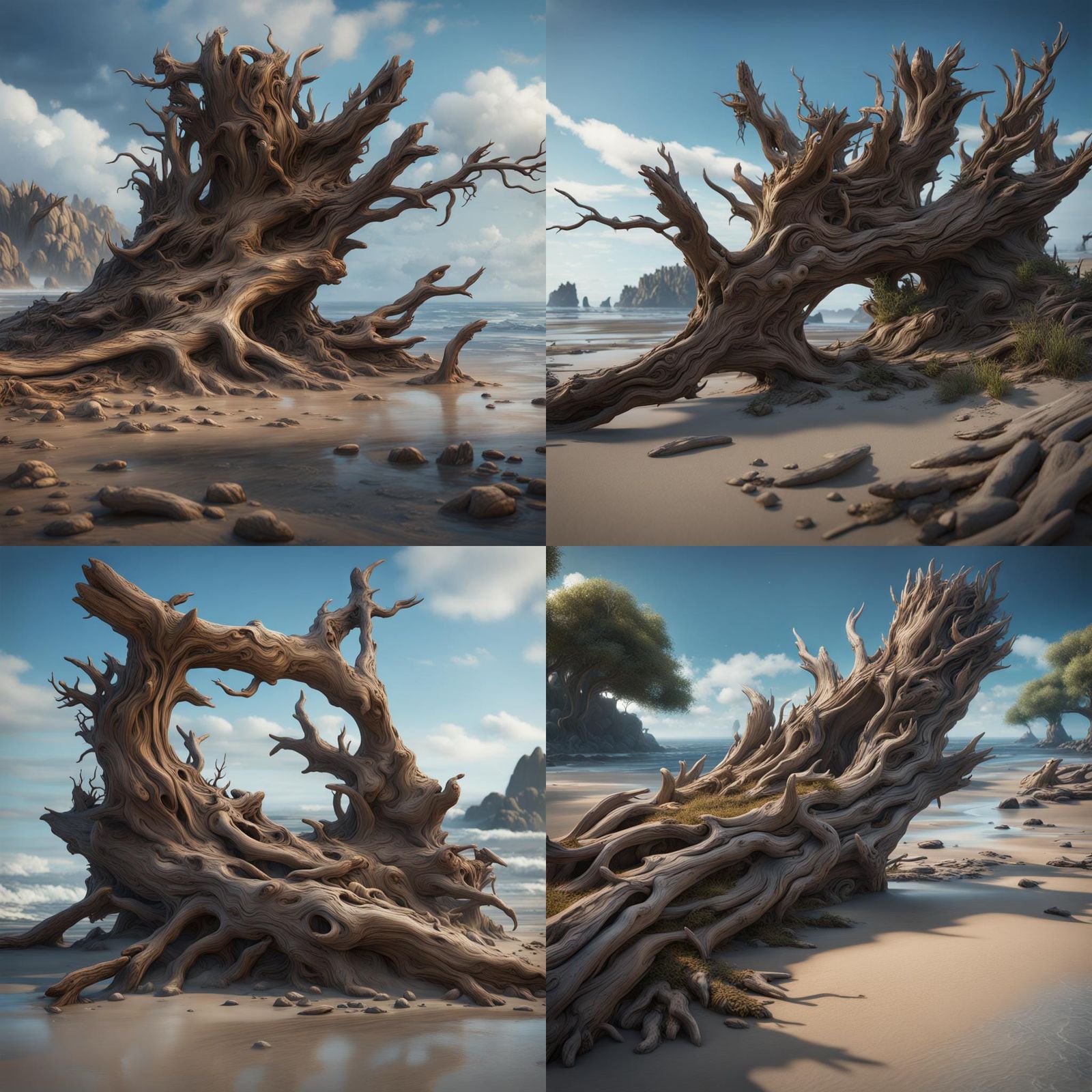 Carved driftwood washed ashore an island