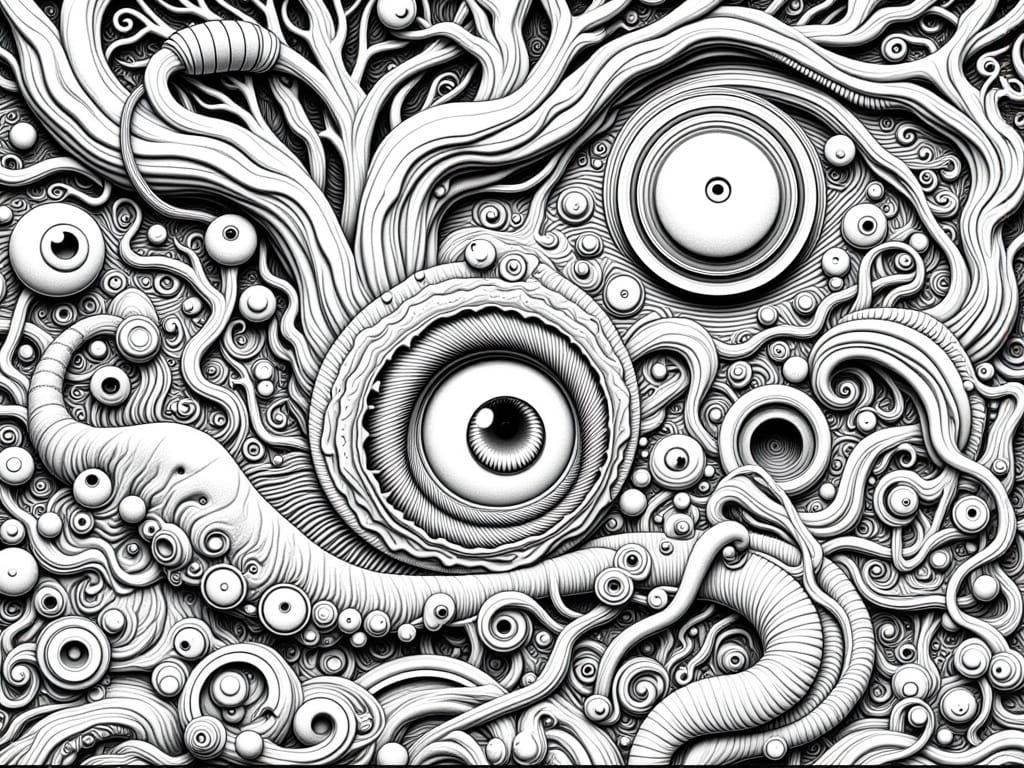 Surreal Biomechanical Eyeball Sculpture in Giger Style