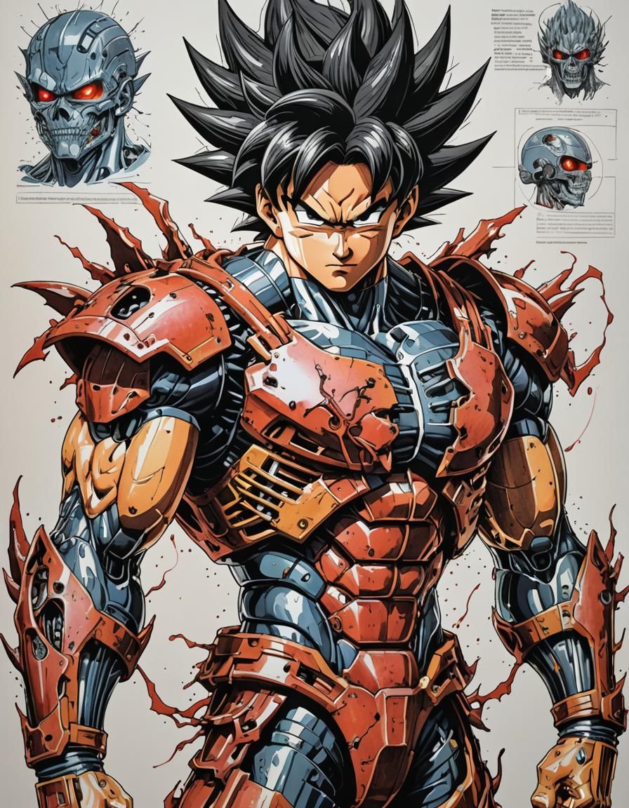 A biologycal anatomy sketch of Goku as a bloody_combat_damaged ...