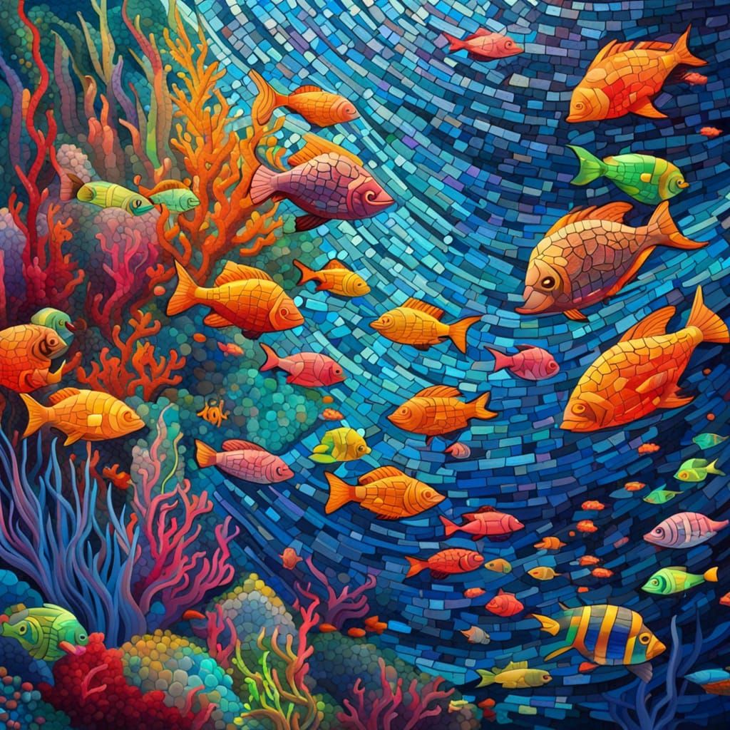 HYPERDETAILED VIBRANT COLORS UNDERWATER MOSAIC SCENE - AI Generated ...