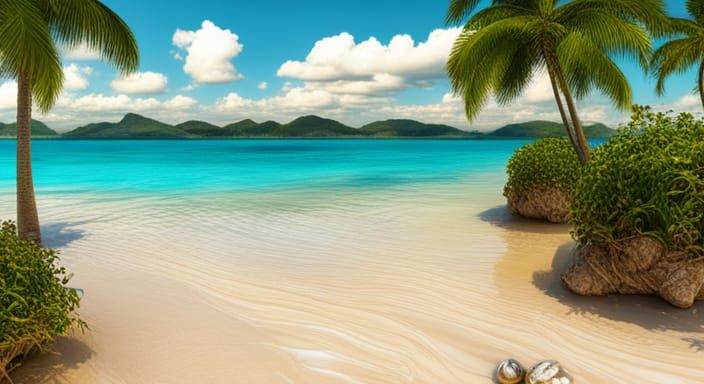 Sunny beach in the lagoon, the water is clear, blue and gree...