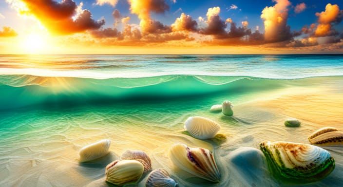 Sunny beach in the lagoon, the water is clear, blue and gree...