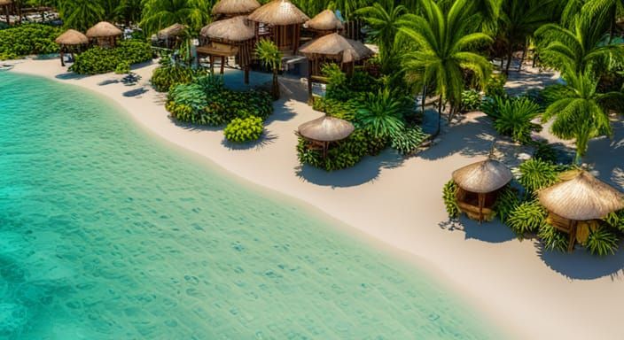 Sunny beach in the lagoon, the water is clear, blue and gree...