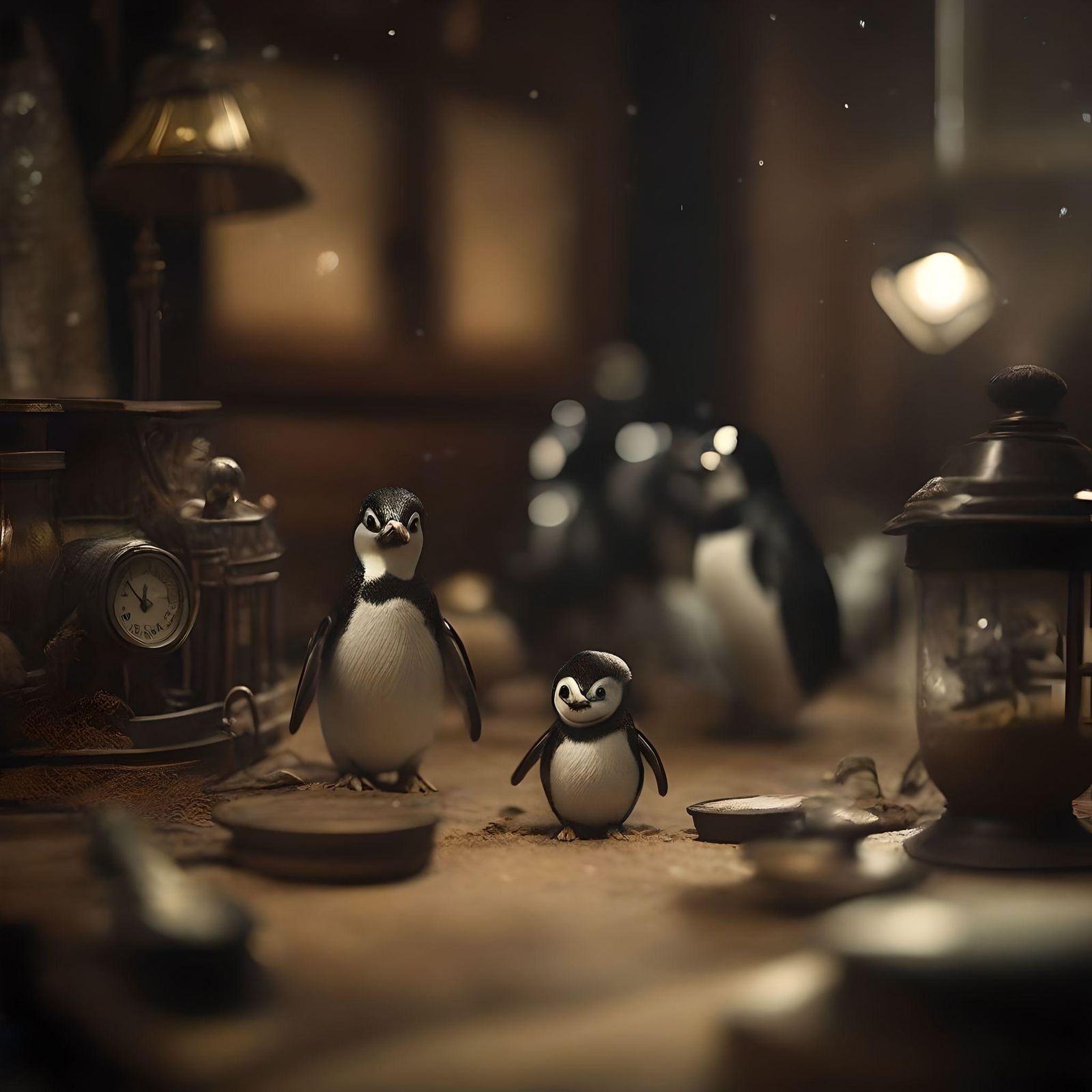 Toy Penguins waiting to catch the bus home