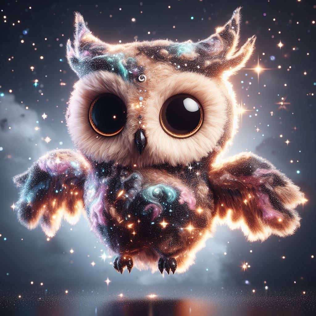 adorable chibi owl made of patronus and glittering magellani...