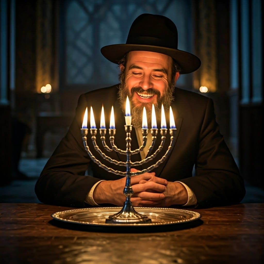 Hanukkah Devotion: Hasidic Man and Silver Menorah