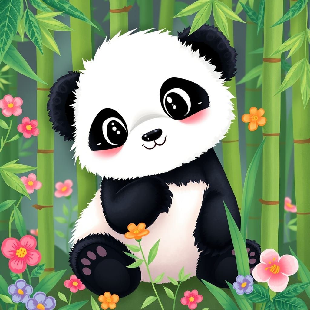 Whimsical Panda Cub in Vibrant Kawaii Style