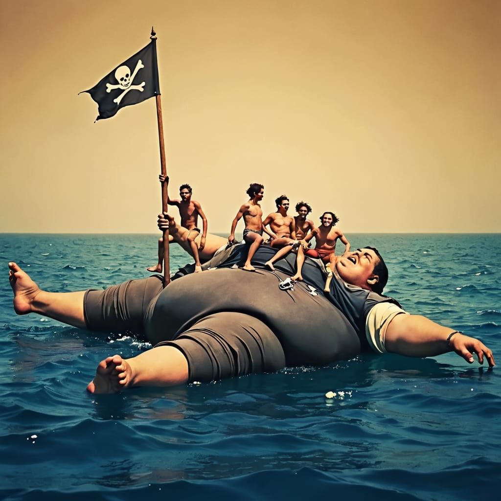 Now, the trick to surviving a pirate shipwreck is to have a deck mate that has Gigantism, REALLY BAD!